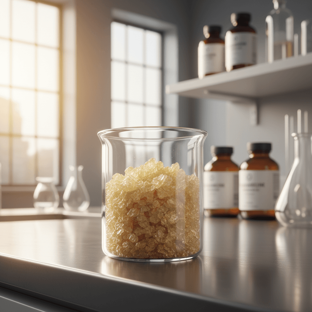 Vitamin C supplement powder in laboratory beaker