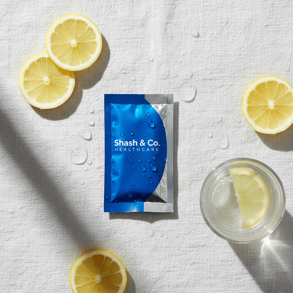 Electrolyte supplement sachet with hydration context
