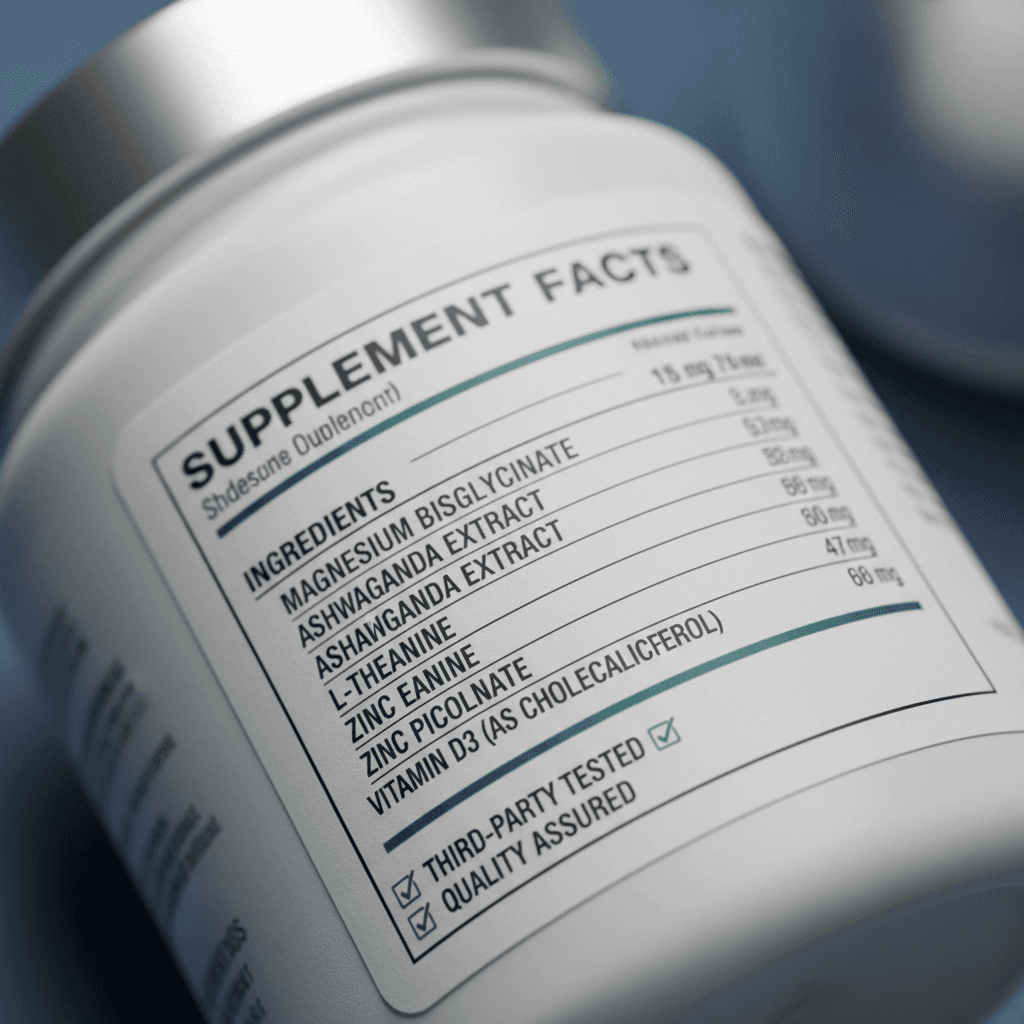 Nutrition facts label on supplement product packaging