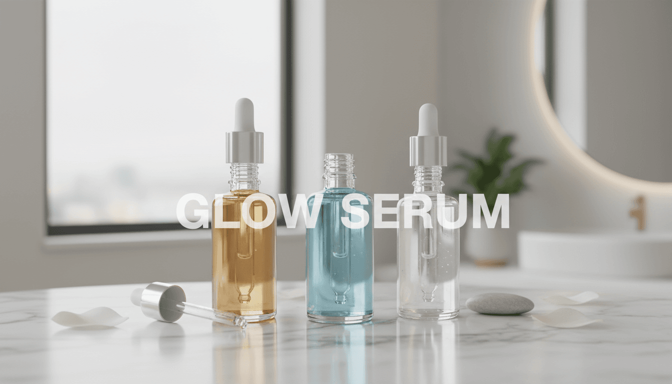Advanced derma serum bottles on a clean vanity